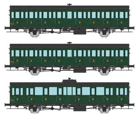 REE Modeles VB-291 - SET of 3 x 15 m 2nd class B8t n°47876 and 47890 ex-MIDI + 1 B8t n°47195 ex- PO SNCF  Era III
